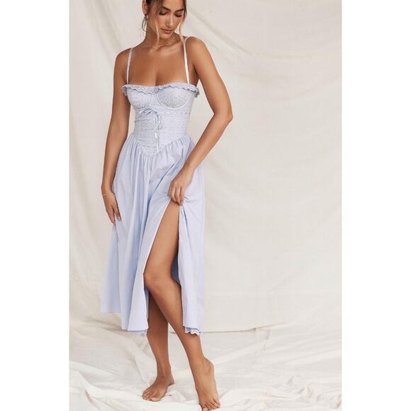 Women's House of CB Jamie Soft Blue Cotton Broderie Anglais Dress sz M Plus Cup - Picture 1 of 7